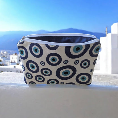 Greek Evil Eye Cotton Zip Pouch | Handmade in Greece