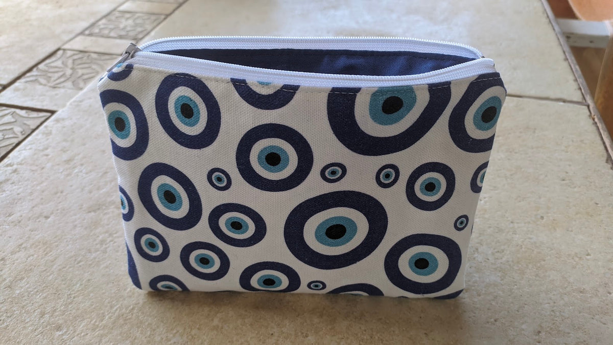 Greek Evil Eye Cotton Zip Pouch | Handmade in Greece
