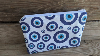 Greek Evil Eye Cotton Zip Pouch | Handmade in Greece