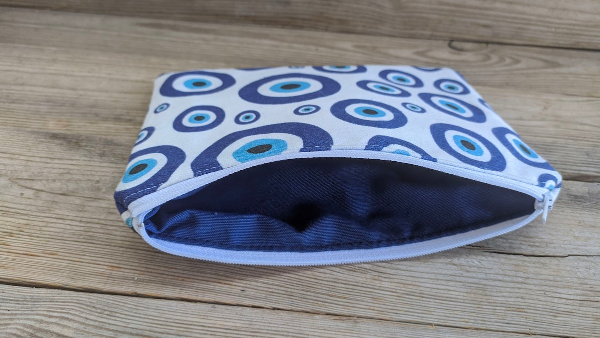 Greek Evil Eye Cotton Zip Pouch | Handmade in Greece
