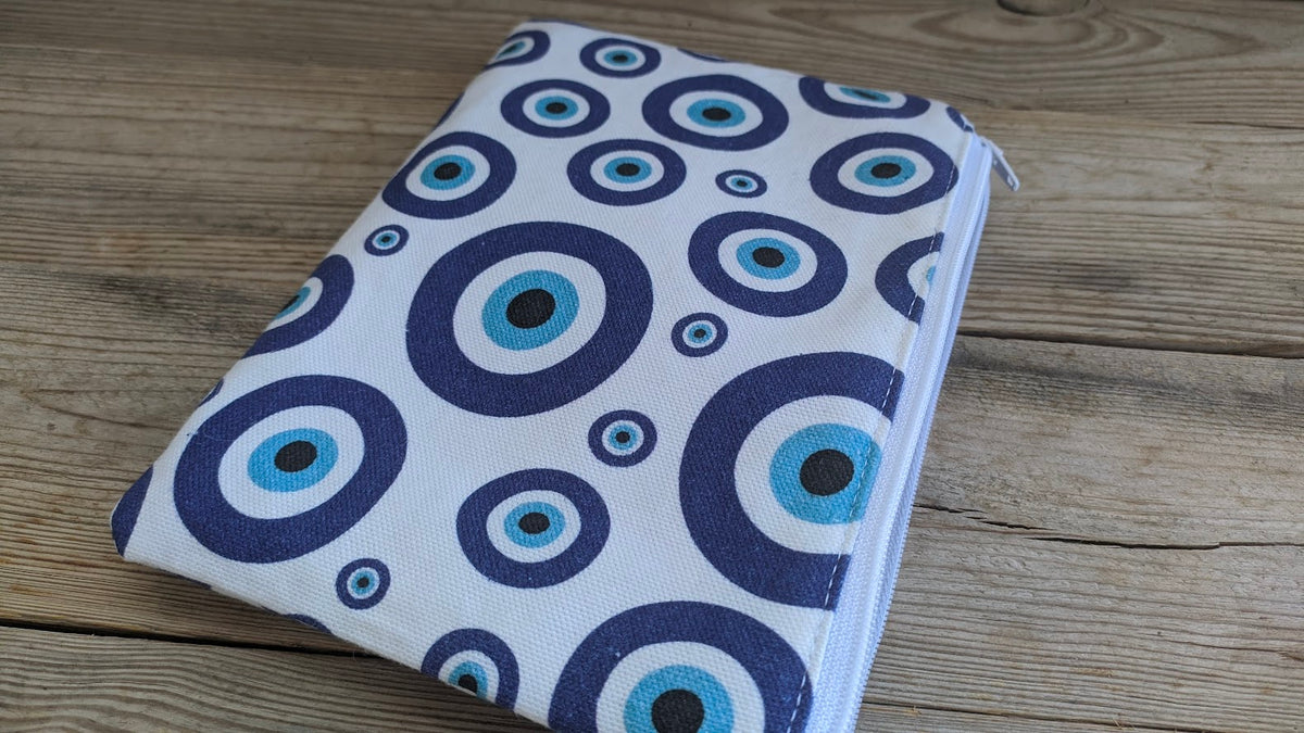 Greek Evil Eye Cotton Zip Pouch | Handmade in Greece