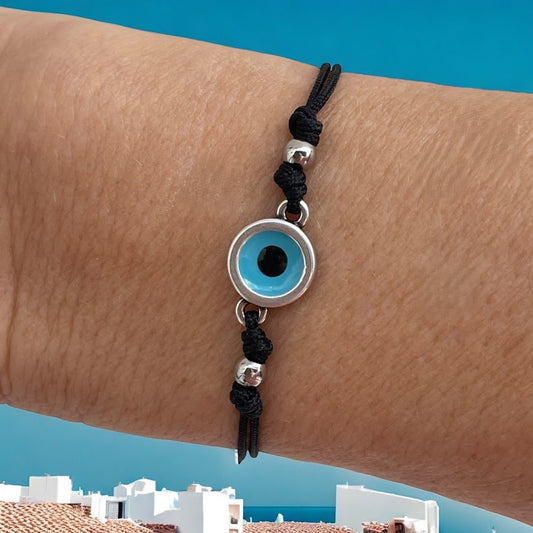 Blue Evil Eye Adjustable Bracelet - Greek Jewelry - Good Luck Bracelet