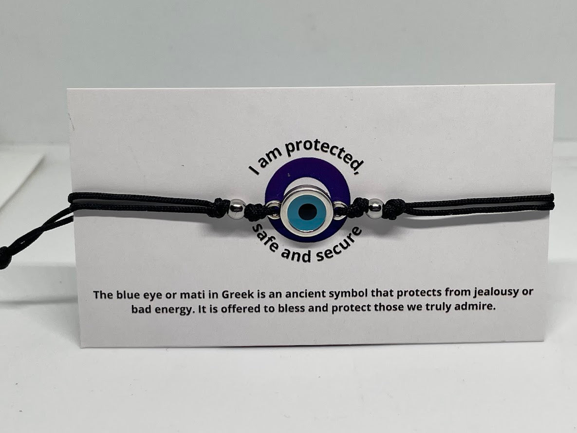 Blue Evil Eye Adjustable Bracelet - Greek Jewelry - Good Luck Bracelet