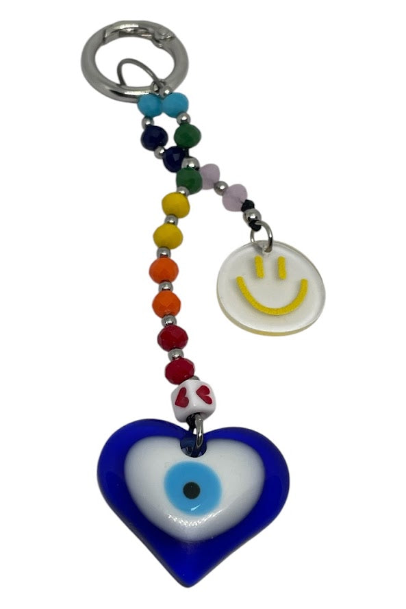 Bijou de sac Smiley Evil Eye - Bijou de sac en perles - Bijou de sac en acier inoxydable - Cadeau grec