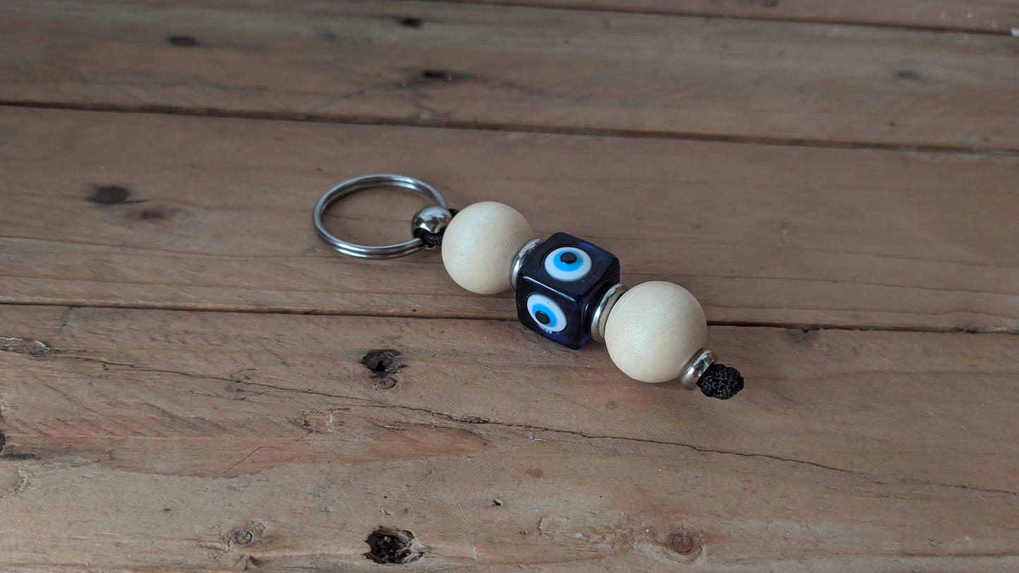 Wooden Evil Eye Keychain - Car/House Protection - Greek Gift