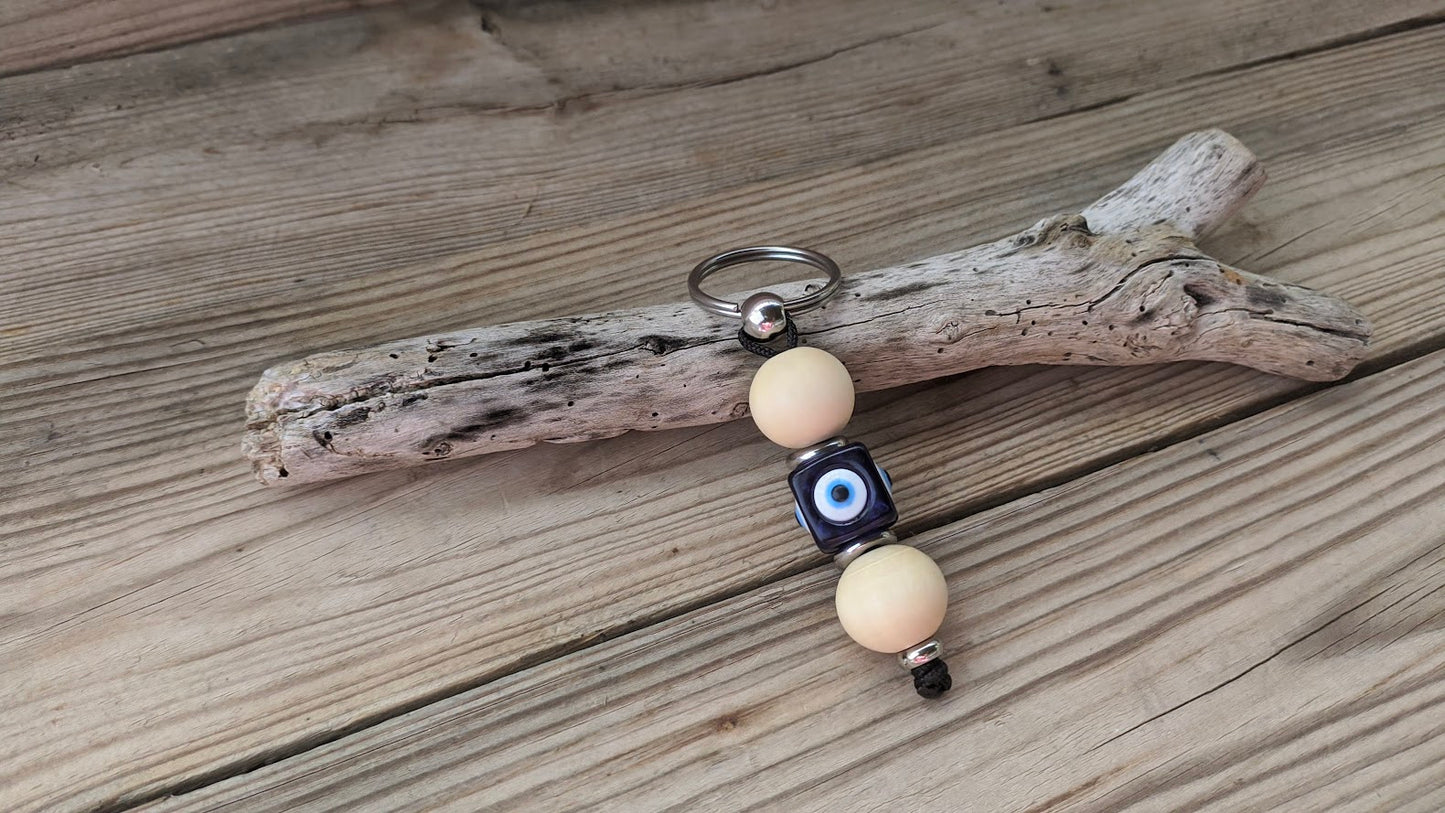 Wooden Evil Eye Keychain - Car/House Protection - Greek Gift