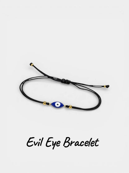 Bracelet Oeil Protecteur Ajustable – Bracelet Porte-Bonheur Œil Grec – Acier Doré Émaillé – Fil Noir – Unisexe