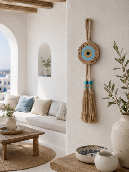 Handmade Greek Evil Eye Wall Hanging – Mediterranean Lucky Home Decor