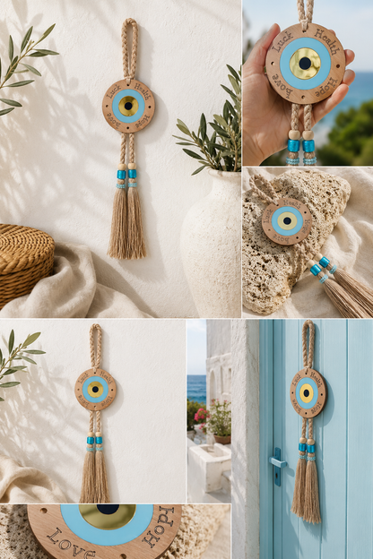 Handmade Greek Evil Eye Wall Hanging – Mediterranean Lucky Home Decor