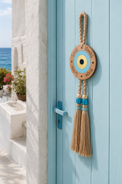 Handmade Greek Evil Eye Wall Hanging – Mediterranean Lucky Home Decor