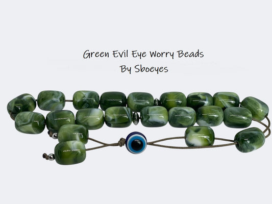 Green Evil Eye worry beads - Anti-stress gift - Greek gift