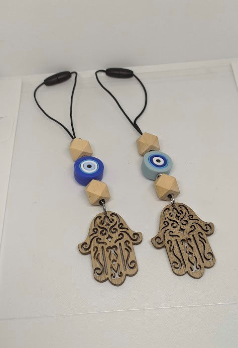 Wooden Hamsa Evil Eye Mirror Charm - New Driver Gift