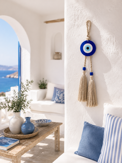 Greek Evil Eye Wall Hanging | Wooden Boho Home Decor