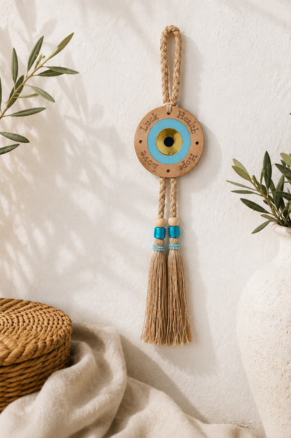 Handmade Greek Evil Eye Wall Hanging – Mediterranean Lucky Home Decor