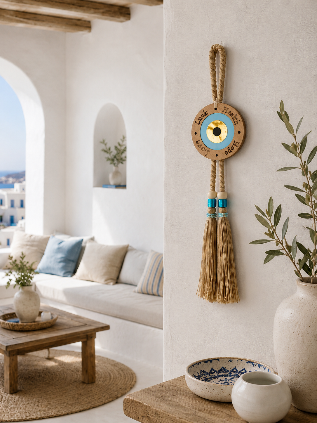 Handmade Greek Evil Eye Wall Hanging – Mediterranean Lucky Home Decor