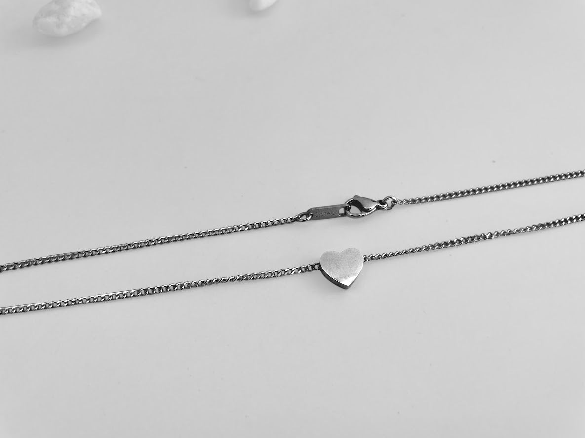 Silver Heart Necklace - Gift for Her - Stainless Steel Jewelry