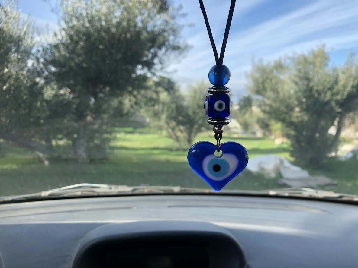 Heart Evil Eye Rearview Charm - Car Protection - New Driver Charm