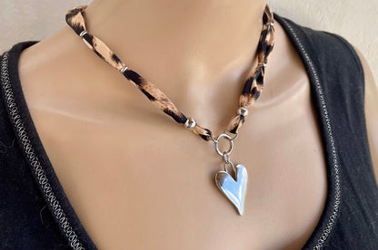 Leopard Print Heart Necklace - Gift for Her