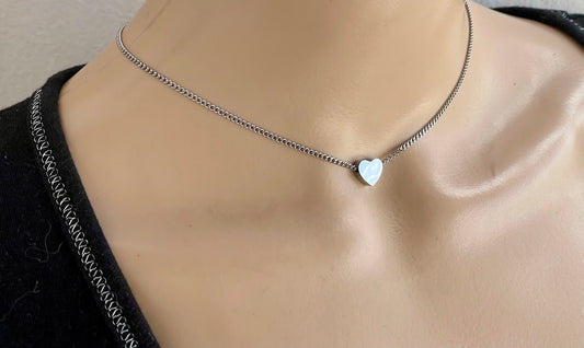 Silver Heart Necklace - Gift for Her - Stainless Steel Jewelry