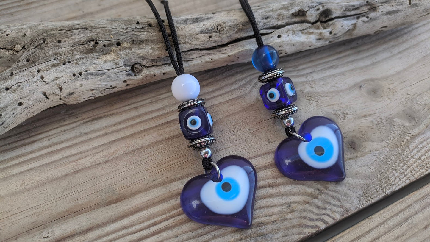 Heart Evil Eye Rearview Charm - Car Protection - New Driver Charm