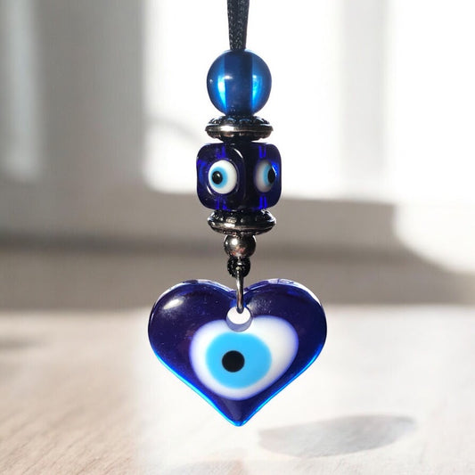 Heart Evil Eye Rearview Charm - Car Protection - New Driver Charm