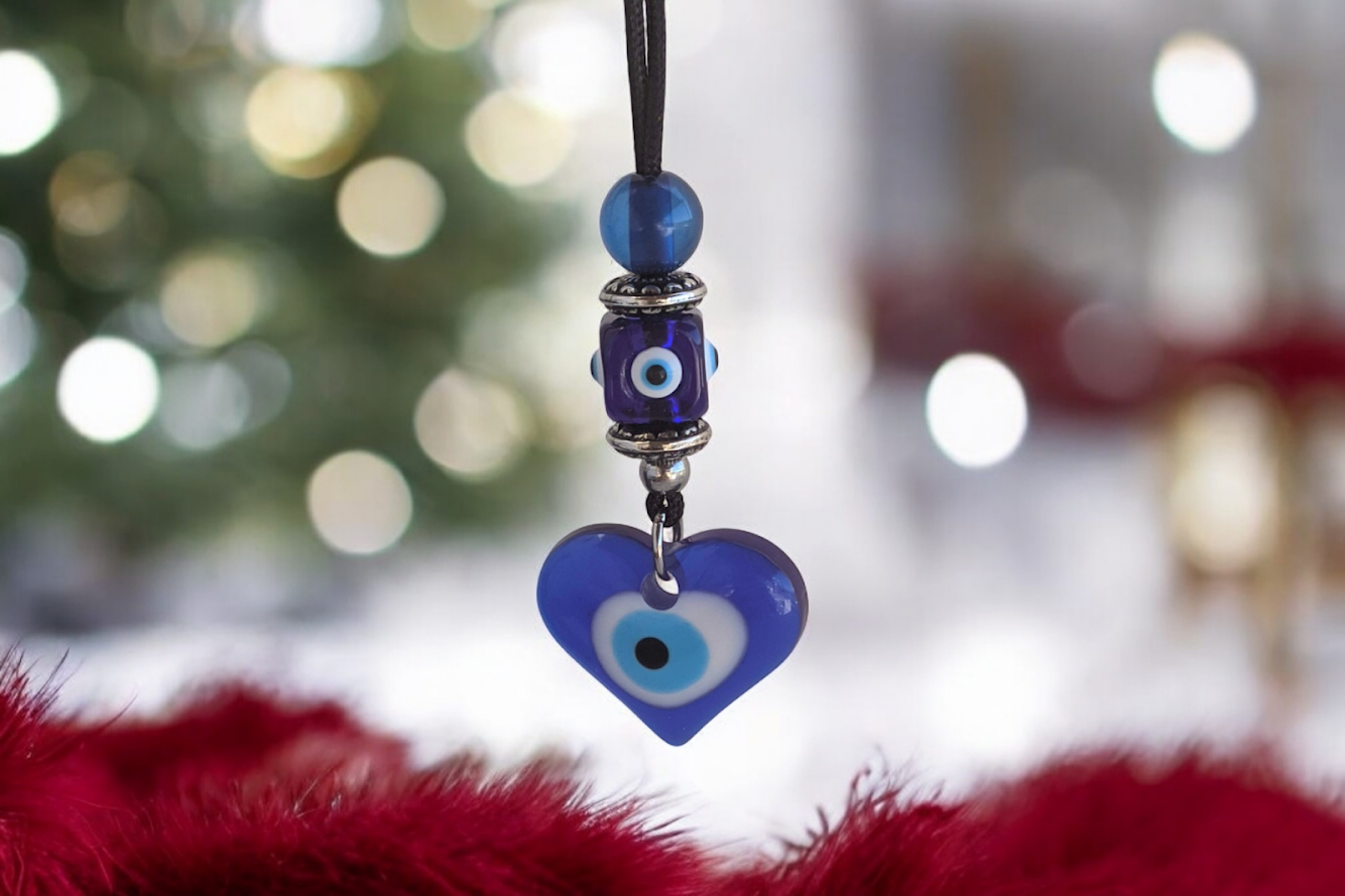 Heart Evil Eye Rearview Charm - Car Protection - New Driver Charm