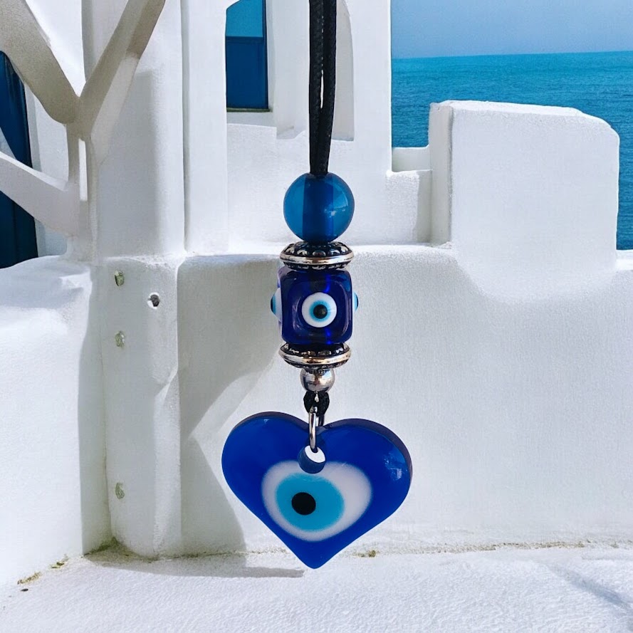 Heart Evil Eye Rearview Charm - Car Protection - New Driver Charm