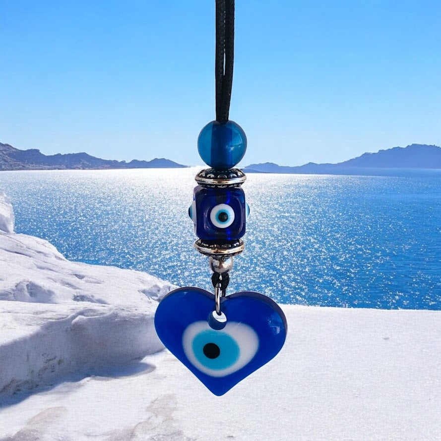 Heart Evil Eye Rearview Charm - Car Protection - New Driver Charm