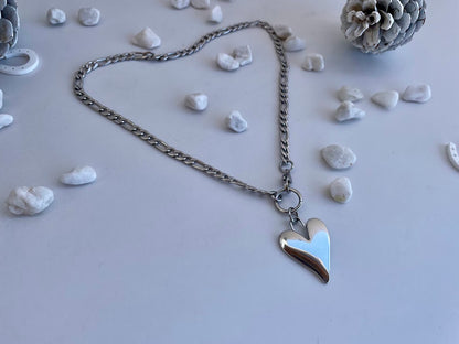 Collier Coeur Chaine Figaro en Acier Pour Femme 