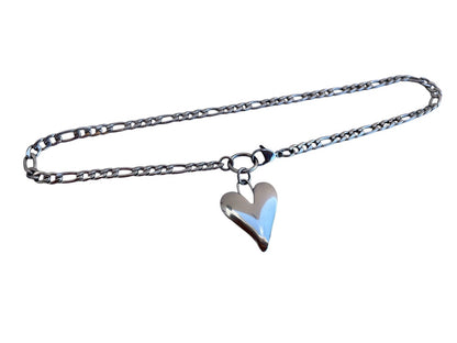 Collier Coeur Chaine Figaro en Acier Pour Femme 