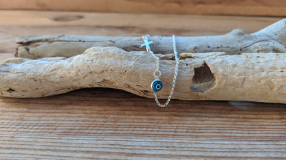 Sterling Silver Evil Eye Cross Necklace - Greek Protection Jewelry