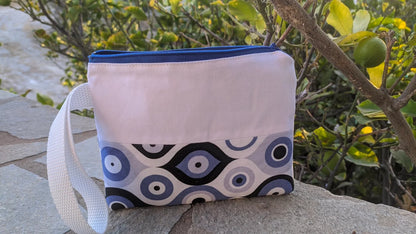 Greek Evil Eye Zipper Pouch: Cotton Canvas Souvenir