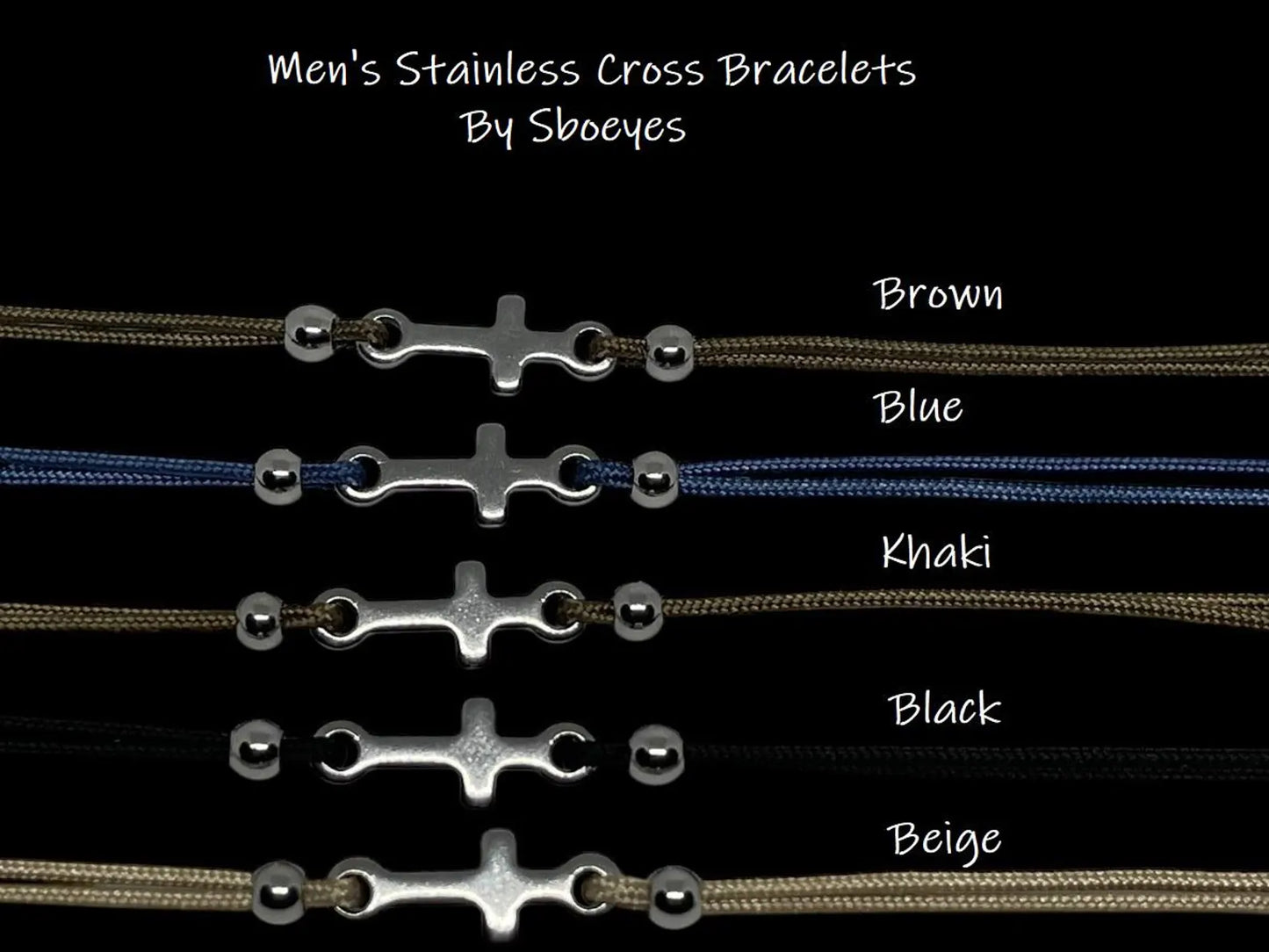 Men's Stainless Steel Cross Bracelet - Nylon Cord