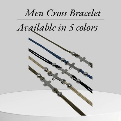 Men's Stainless Steel Cross Bracelet - Nylon Cord