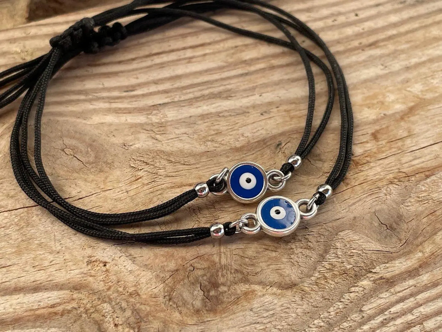 Evil Eye Bracelet: Silver Plated Charm, Black Cord, Good Luck