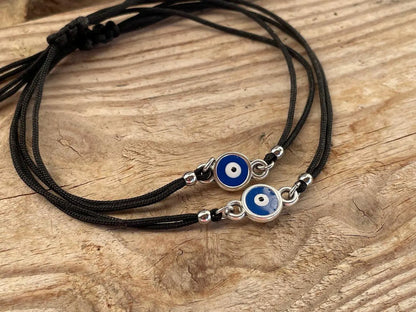 Evil Eye Bracelet: Silver Plated Charm, Black Cord, Good Luck