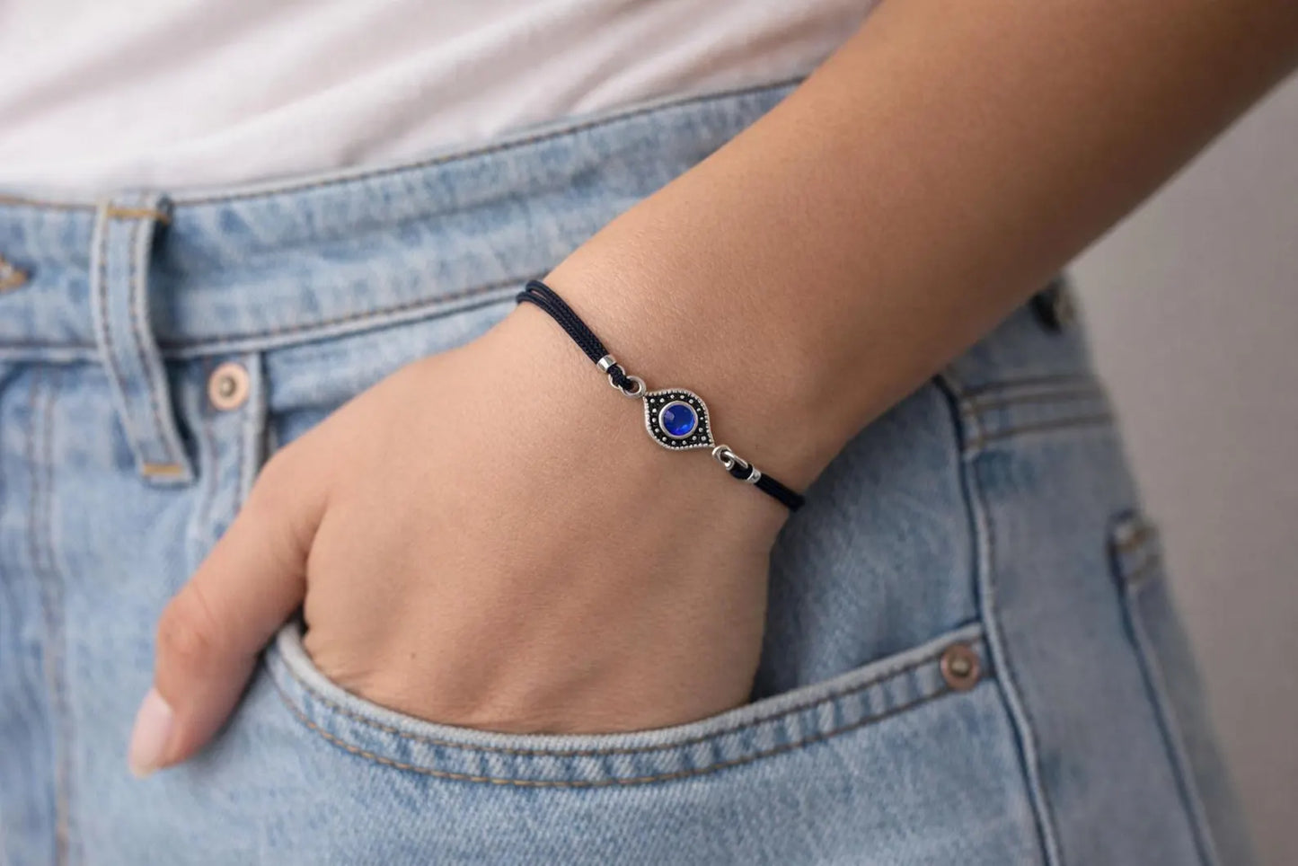 Bracelet Oeil Bleu Réglable Rhinestone - Bracelet Porte-Bonheur - Unisex