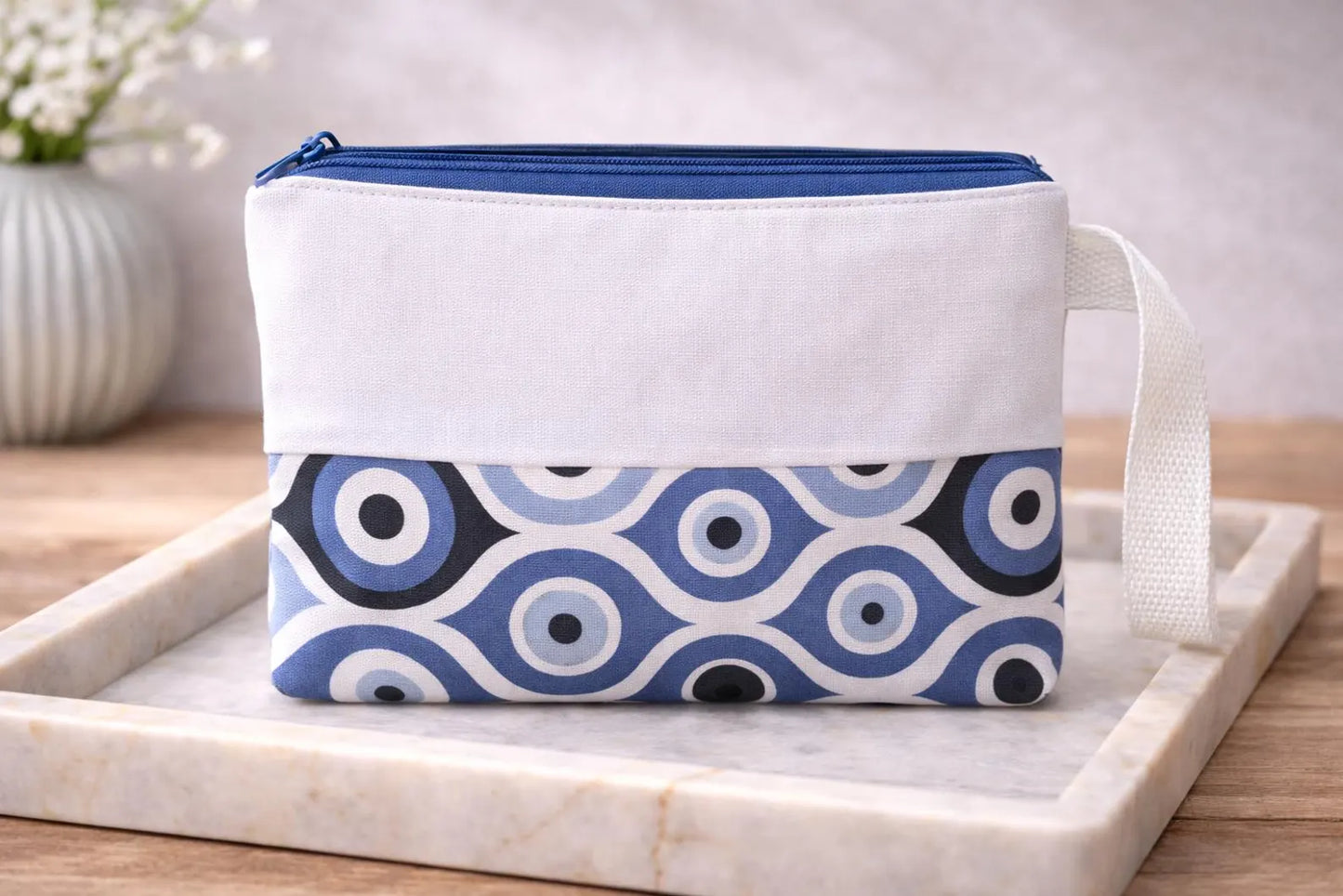 Greek Evil Eye Zipper Pouch: Cotton Canvas Souvenir