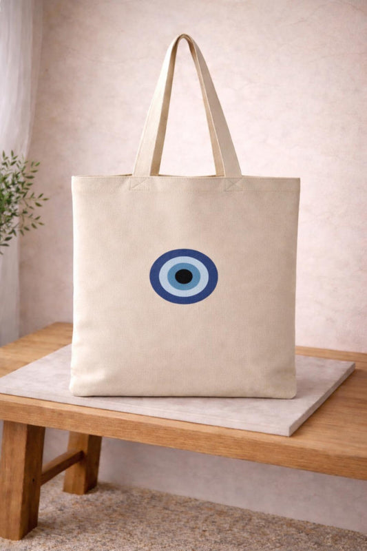 Canvas embroidered tote bag - Evil Eye ToteBag - Greek gift