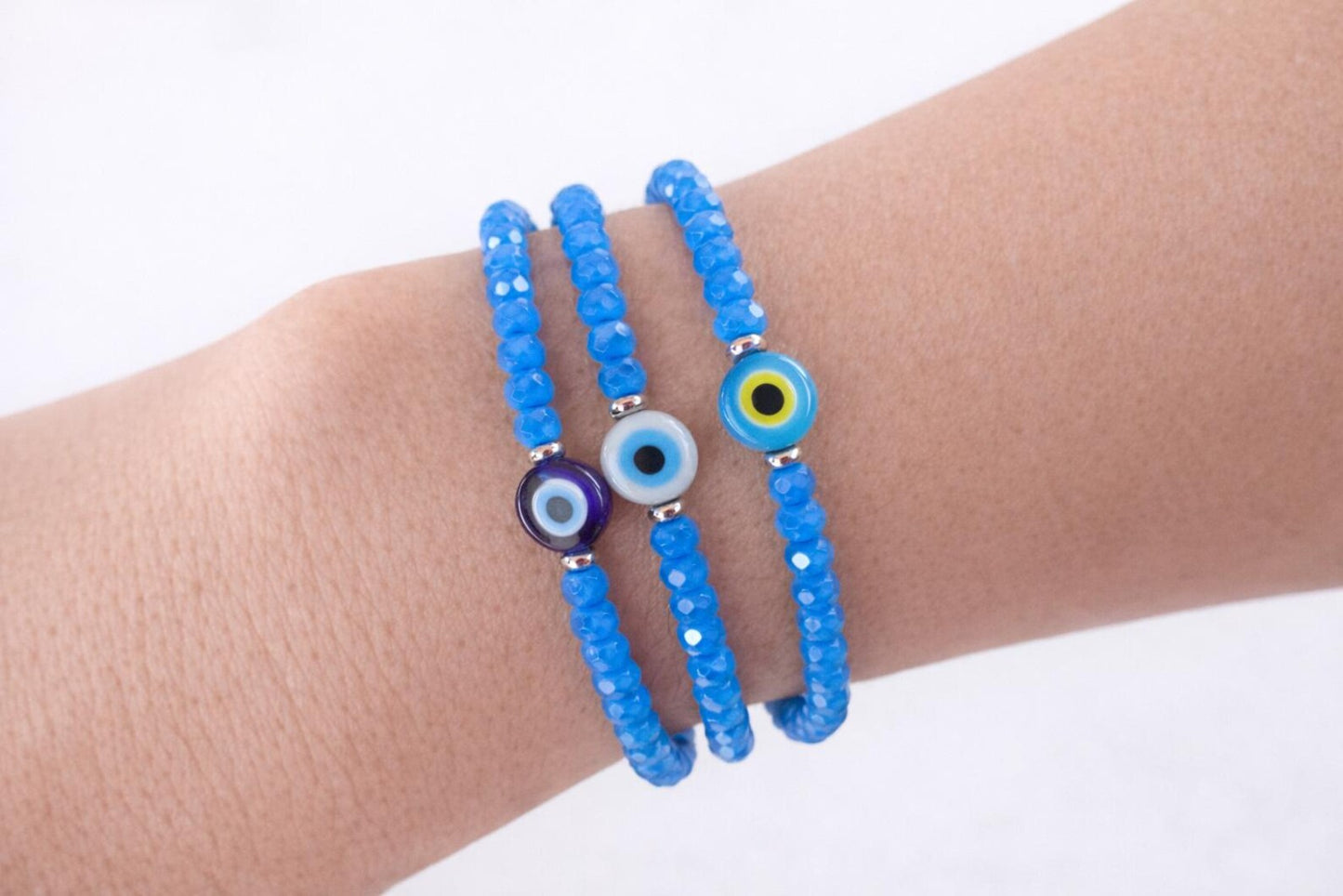Bracelet Oeil Bleu et Perles Crystal - Cadeau Femme - Bijoux de protection