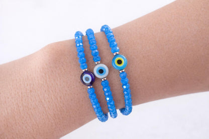 Bracelet Oeil Bleu et Perles Crystal - Cadeau Femme - Bijoux de protection