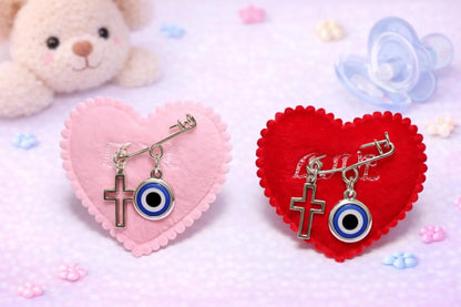Broche Coeur Rouge Oeil Bleu Grec - Cadeau bébé & nouveau né