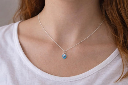 Collier Pendentif Coeur Oeil Bleu en Argent 925
