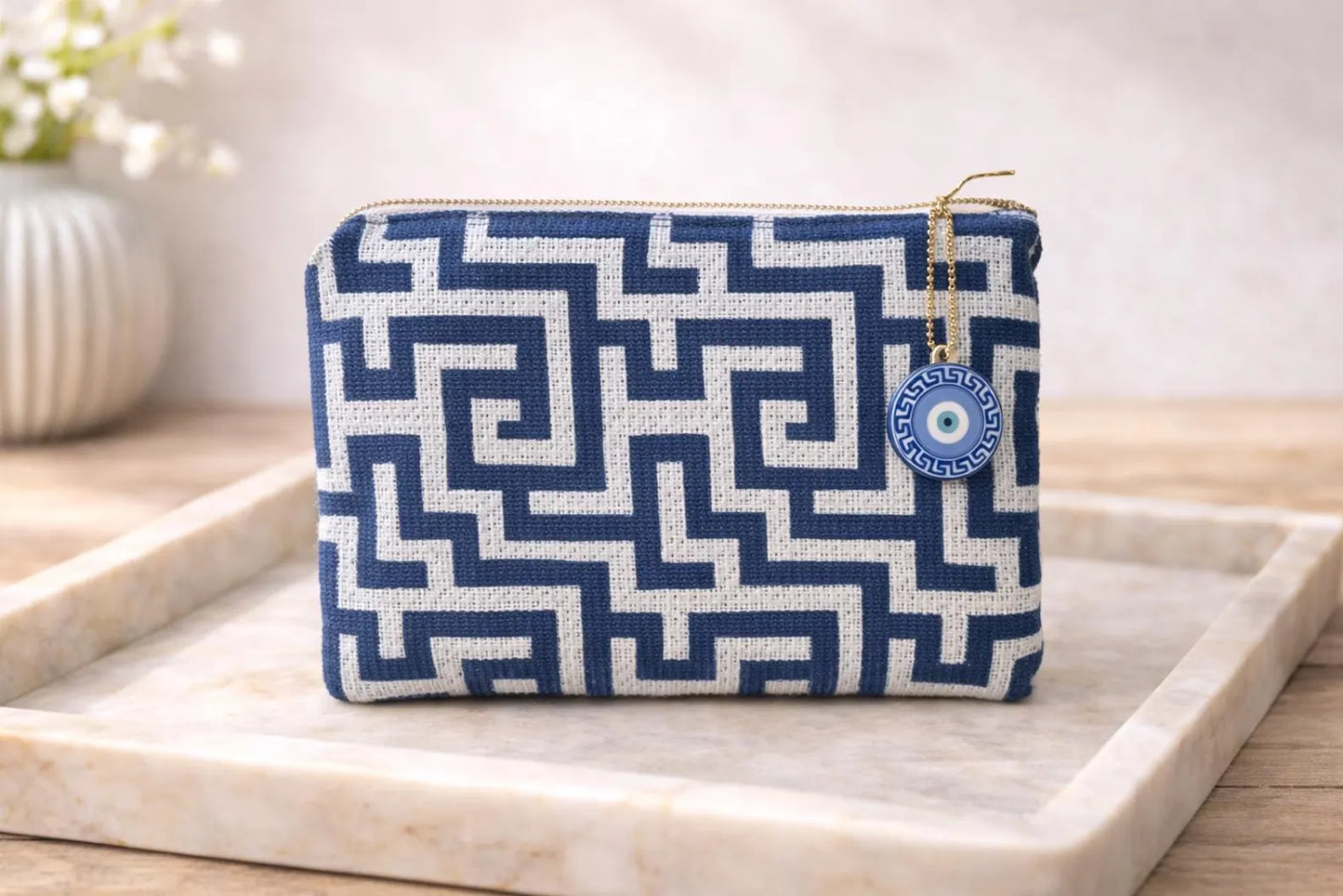 Greek Key Fabric Pouch - Available in two Colors - Greek gift