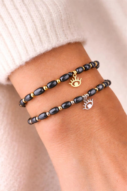 Evil Eye Hematite Bracelet - Greek Evil Eye Protection Bracelet - Gif For Her