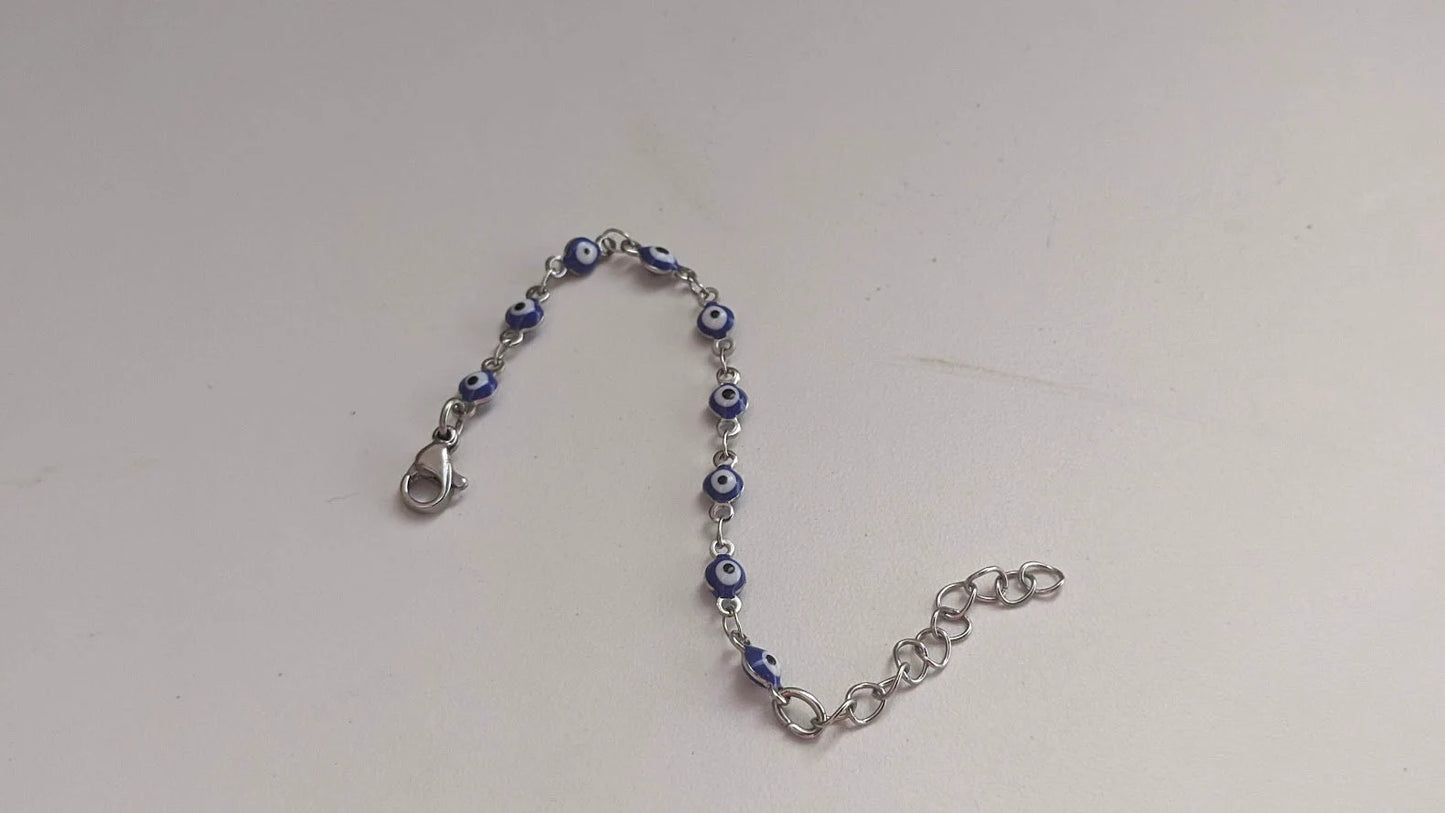 Bracelet Oeil Bleu en Acier - Bijou Grec - Cadeau pour Elle
