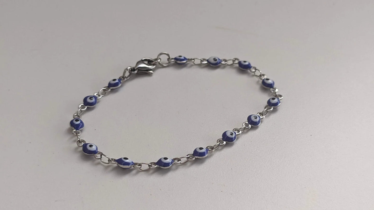 Bracelet Oeil Bleu en Acier - Bijou Grec - Cadeau pour Elle