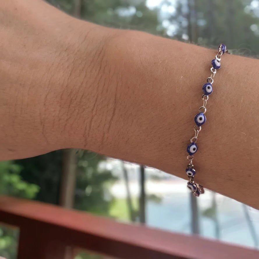 Bracelet Oeil Bleu en Acier - Bijou Grec - Cadeau pour Elle
