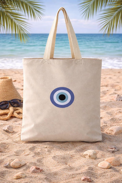 Canvas embroidered tote bag - Evil Eye ToteBag - Greek gift