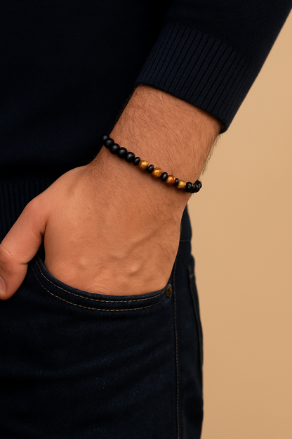 Men’s Bracelet Black Onyx & Tiger’s Eye - Gift for Him